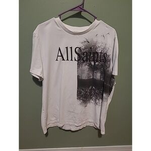 Designer AllSaints Kielder BF Big Logo Art Short Sleeve T Shirt Large White READ